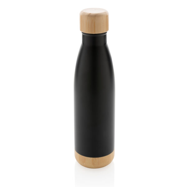 Vakuum stainless steel flaska med kork och botten i bambu med logo