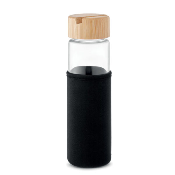 Glasflaska med bambulock 600ml Black